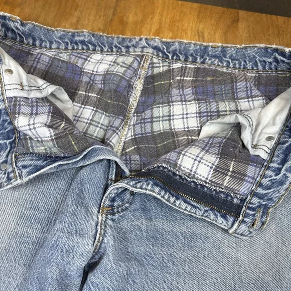 Vtg Carhartt Flannel Lined Jeans Mens 36x30 Light Blue Dungaree Work Distressed‎ - Picture 8 of 16